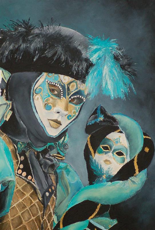 mask-turquoiseaumiroir.jpg - Painting oil on paper -Huile sur papier format /size 40x60