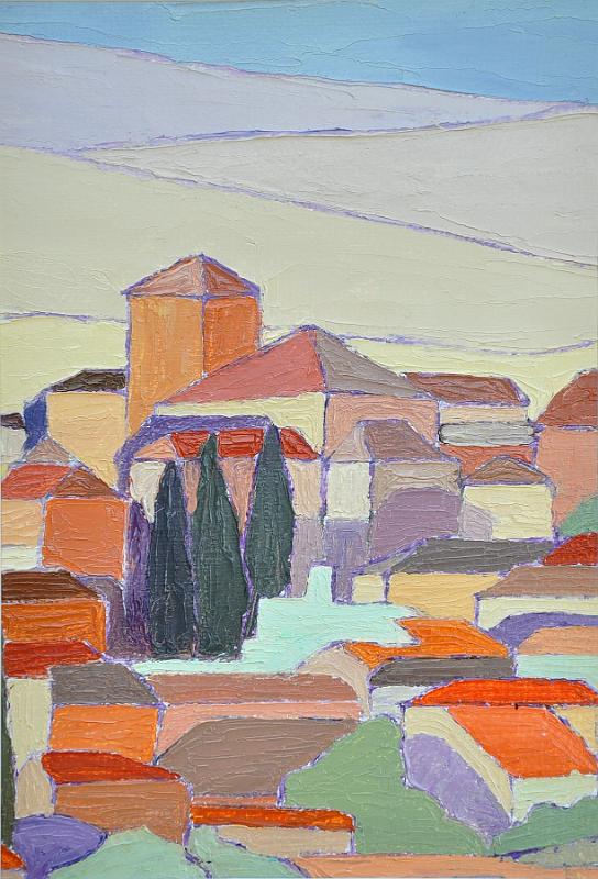 village-toscan.jpg - Painting oil on paper -Huile sur papier format /size 20x30