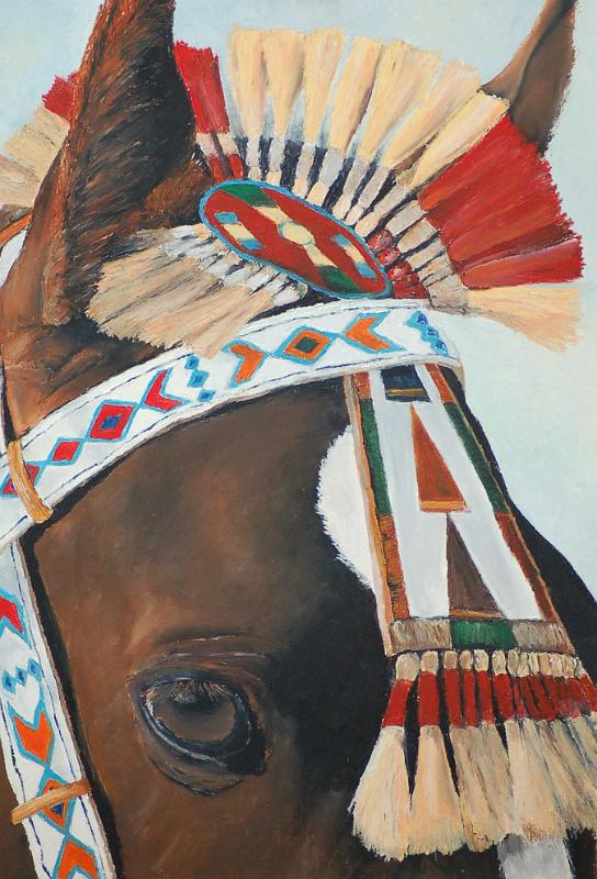 cheval-indien.jpg - Painting oil on paper -Huile sur papier format /size 40x60