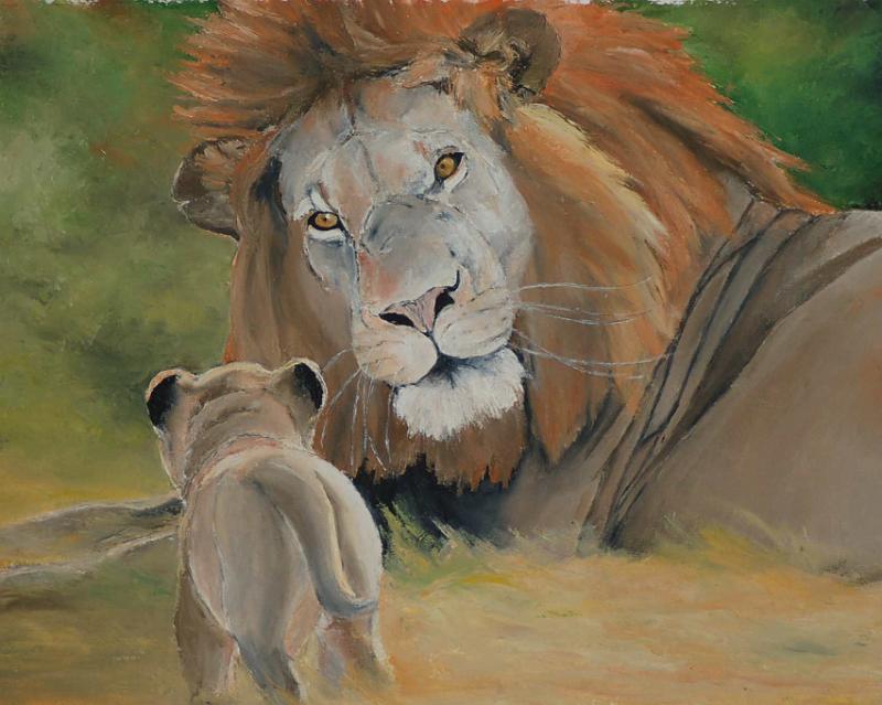 lions.jpg - Painting oil on paper -Huile sur papier format /size 40x60