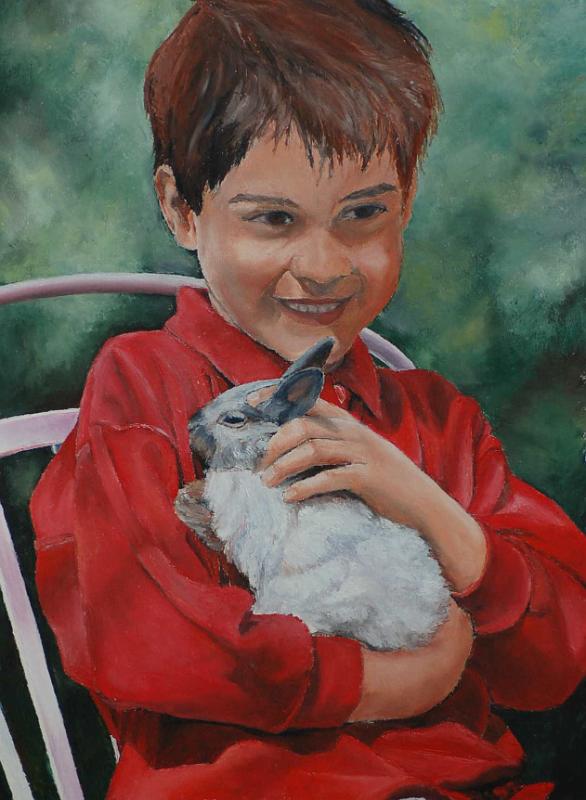 enfant-au-lapin.jpg - Painting oil on canvas -Huile sur toile format /size 40x60
