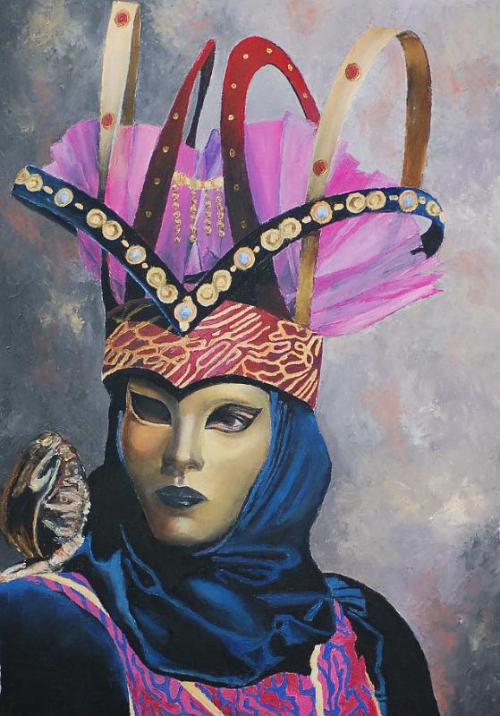 mask-mauve.jpg - Painting oil on paper -Huile sur papier format /size 40x60